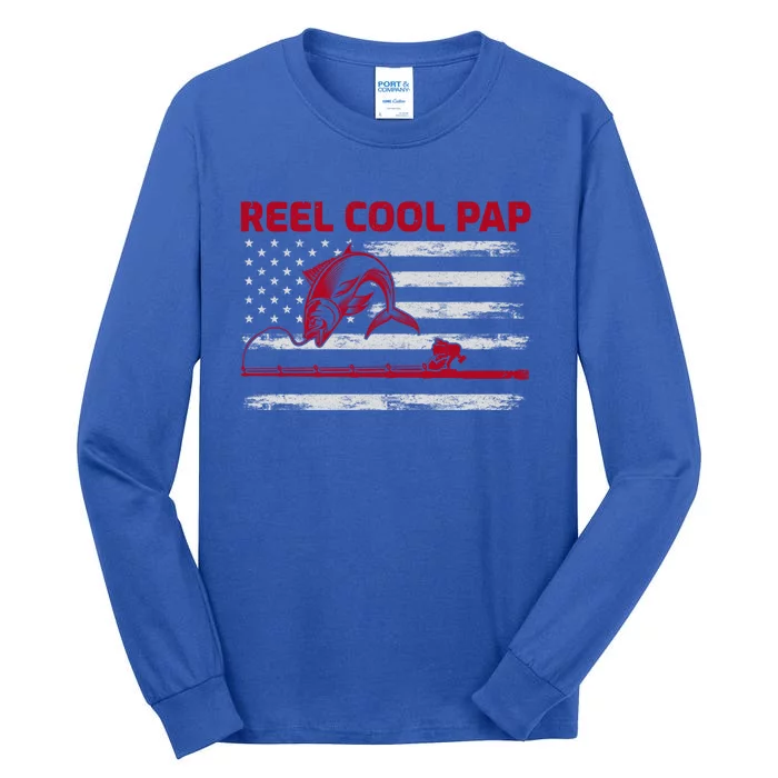 Vintage American Flag Retro Reel Cool Pap Fishing Gift Tall Long Sleeve T-Shirt