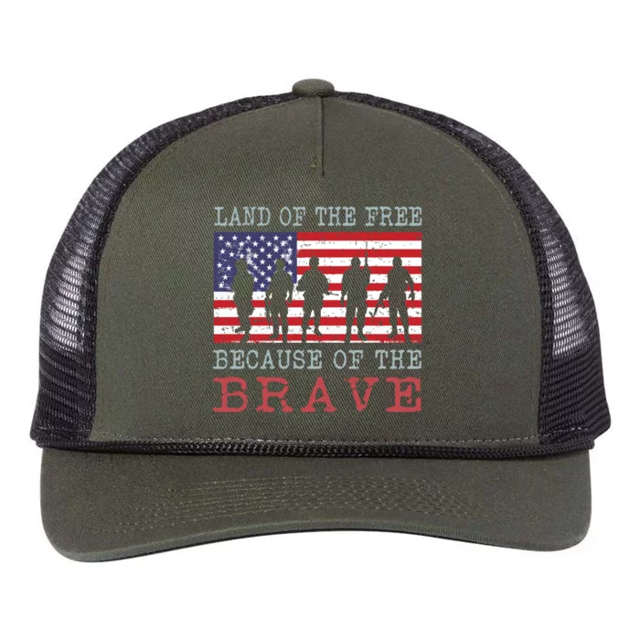 Vintage American Flag Land Of The Free Because Of The Brave Gift Retro Rope Trucker Hat Cap