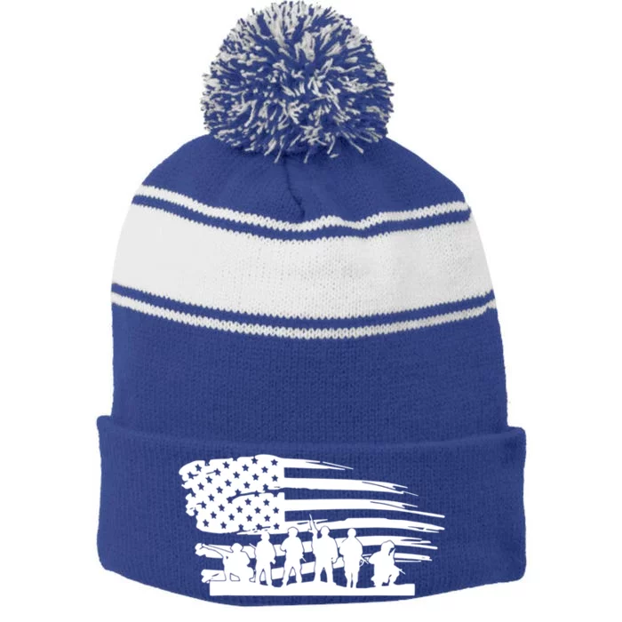 Vintage American Flag Soldiers Veterans Day Funny Gift Gift Stripe Pom Pom Beanie