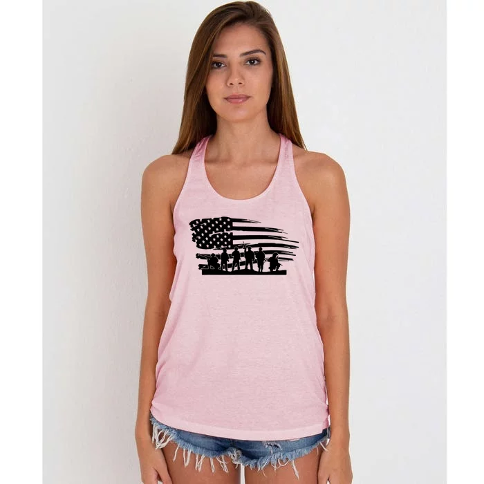 Vintage American Flag Soldiers Veterans Day Funny Gift Gift Women's Knotted Racerback Tank