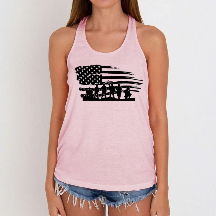 Vintage American Flag Soldiers Veterans Day Funny Gift Gift Women's Knotted Racerback Tank