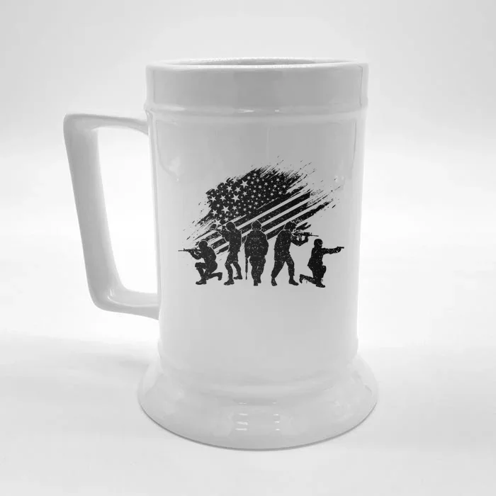 Vintage American Flag Soldiers Veterans Day Funny Gift Cool Gift Front & Back Beer Stein