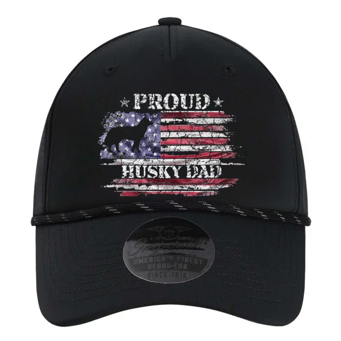 Vintage American Flag Proud Siberian Husky Dad Silhouette Performance The Dyno Cap