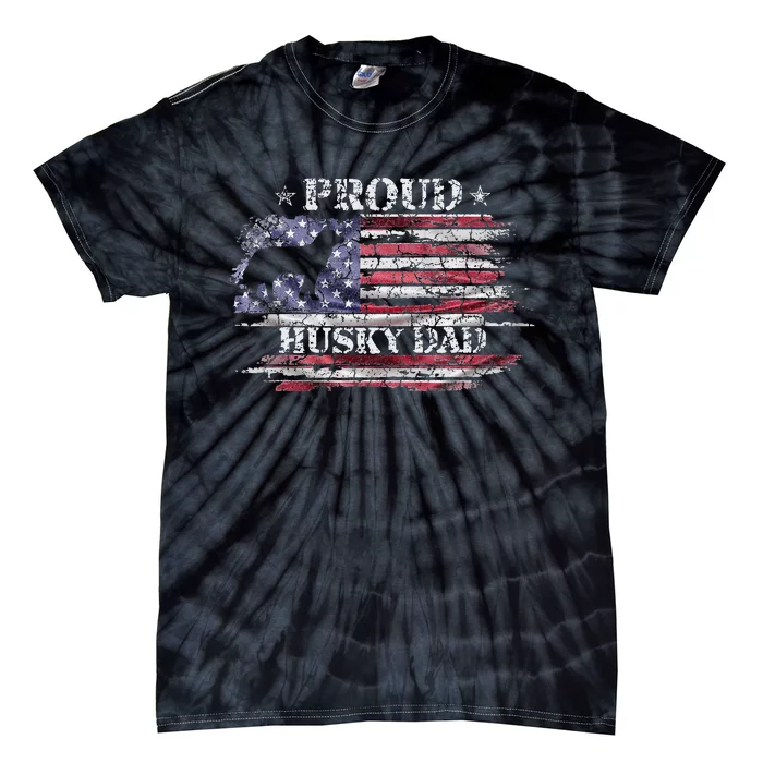 Vintage American Flag Proud Siberian Husky Dad Silhouette Tie-Dye T-Shirt