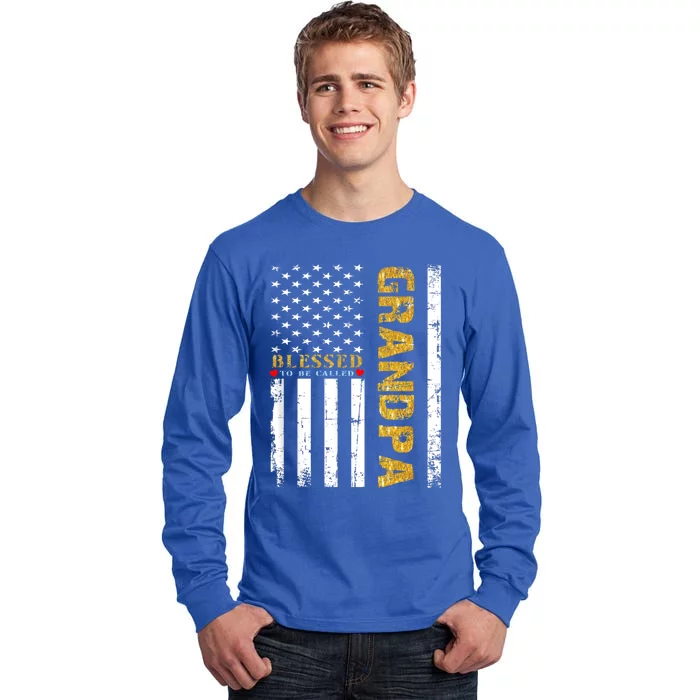 Vintage American Flag Blessed To Be Called Grandpa Gold Meaningful Gift Tall Long Sleeve T-Shirt