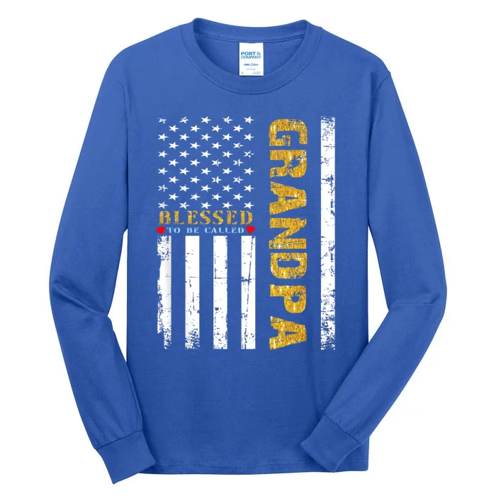 Vintage American Flag Blessed To Be Called Grandpa Gold Meaningful Gift Tall Long Sleeve T-Shirt