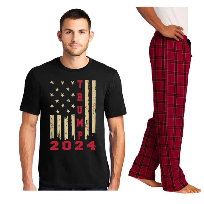 Vintage American Flag Trump 2024 Election Funny Gift Gift Pajama Set