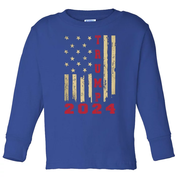 Vintage American Flag Trump 2024 Election Funny Gift Gift Toddler Long Sleeve Shirt