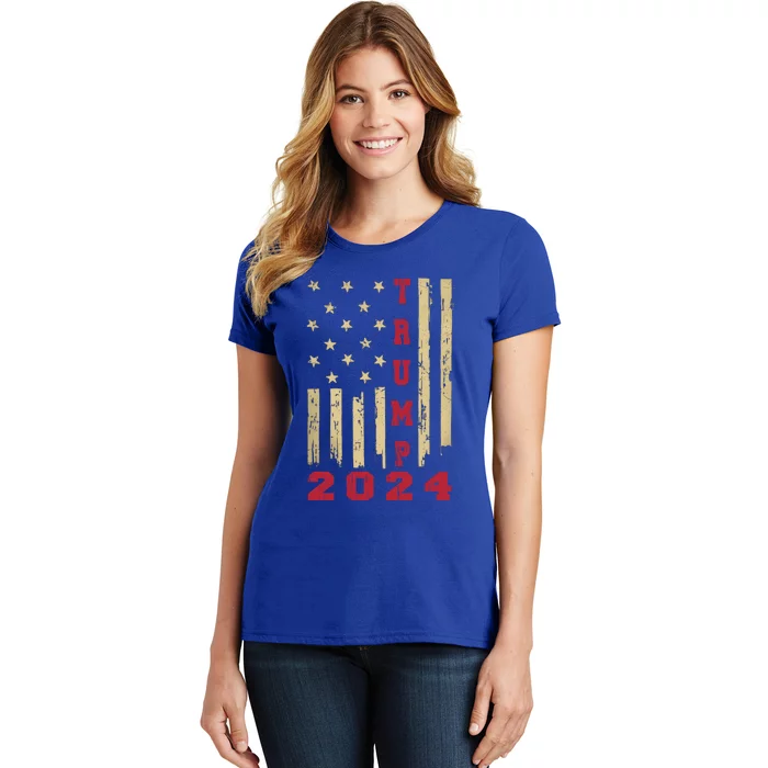 Vintage American Flag Trump 2024 Election Funny Gift Gift Women's T-Shirt