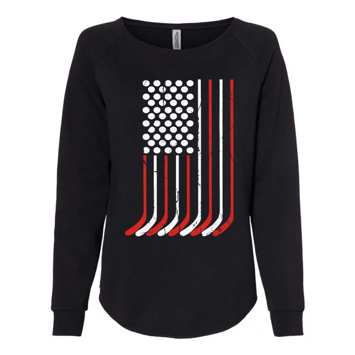 Vintage American Flag Hockey 4th July Boy USA Womens California Wash Sweatshirt