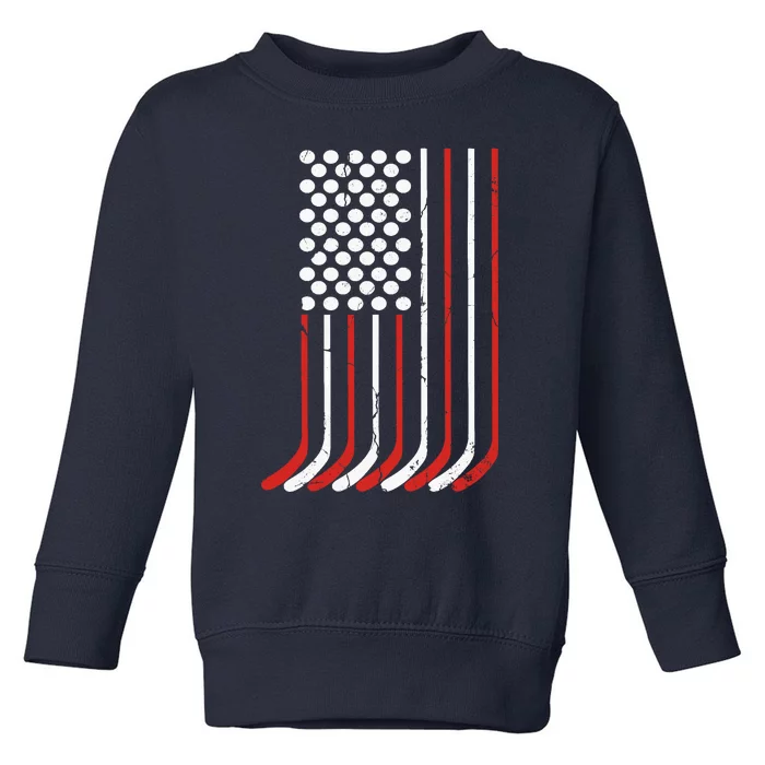 Vintage American Flag Hockey 4th July Boy USA Toddler Sweatshirt