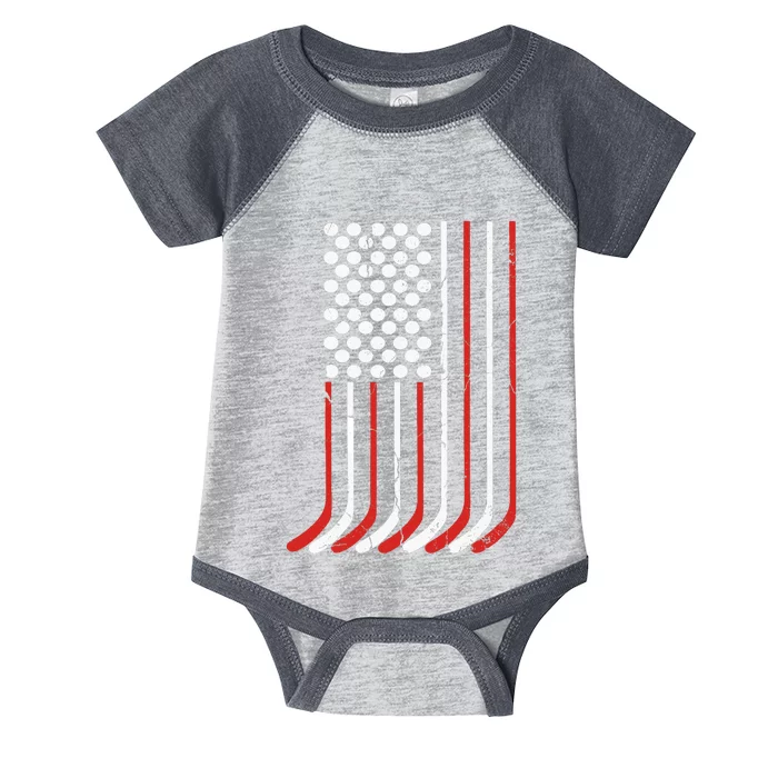 Vintage American Flag Hockey 4th July Boy USA Infant Baby Jersey Bodysuit