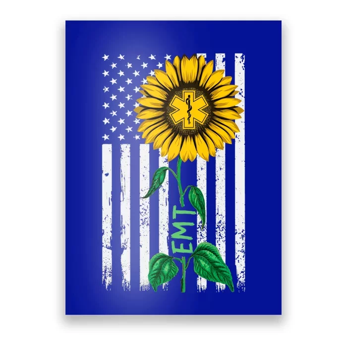 Vintage American Flag Emt Sunflower Hippie Emt Nurse Funny Gift Poster