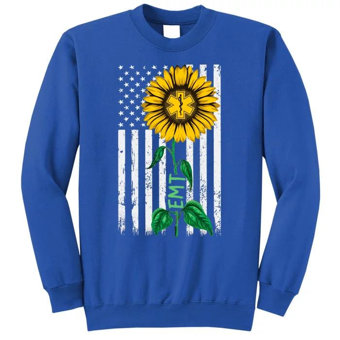 Vintage American Flag Emt Sunflower Hippie Emt Nurse Funny Gift Tall Sweatshirt