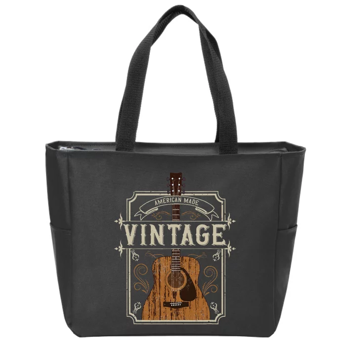 Vintage Acoustic Guitar Collector Retro Guitarist Zip Tote Bag