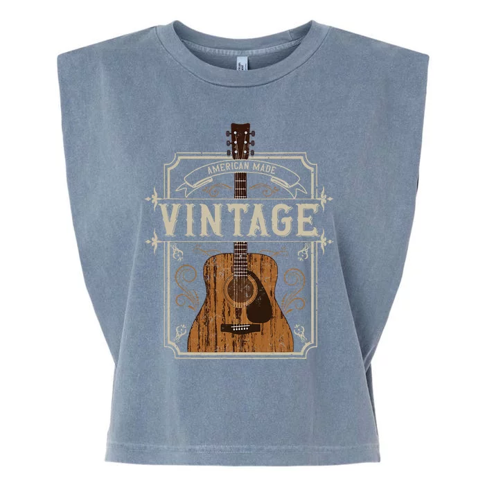 Vintage Acoustic Guitar Collector Retro Guitarist Garment-Dyed Women's Muscle Tee