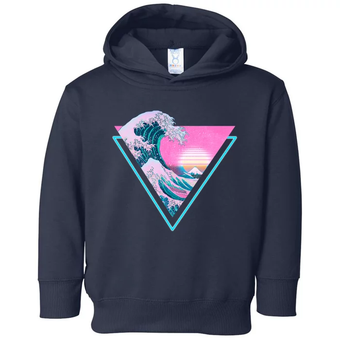 Vaporwave Aesthetic Great Wave Retro Triangle Toddler Hoodie