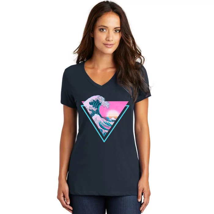 Vaporwave Aesthetic Great Wave Retro Triangle Women's V-Neck T-Shirt