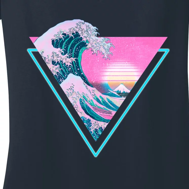 Vaporwave Aesthetic Great Wave Retro Triangle Women's V-Neck T-Shirt