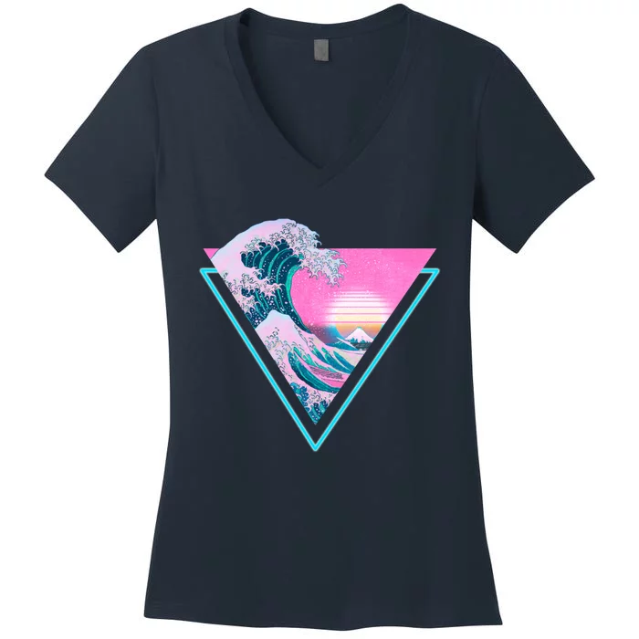 Vaporwave Aesthetic Great Wave Retro Triangle Women's V-Neck T-Shirt