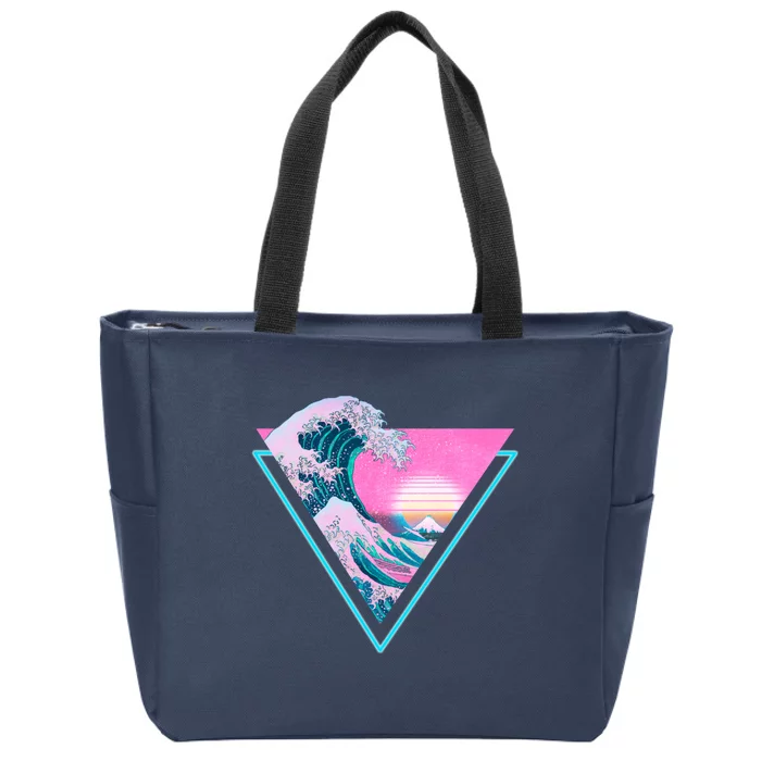 Vaporwave Aesthetic Great Wave Retro Triangle Zip Tote Bag