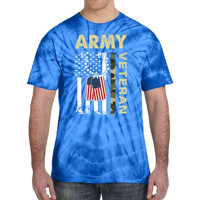 Vintage Army Gift Veteran Day American Flag Gift Tie-Dye T-Shirt