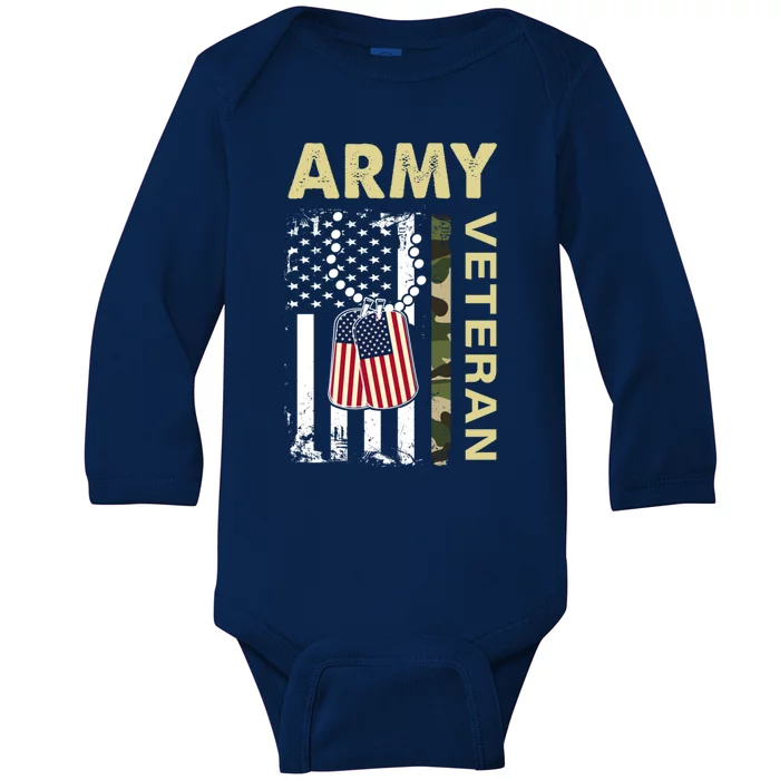 Vintage Army Gift Veteran Day American Flag Gift Baby Long Sleeve Bodysuit