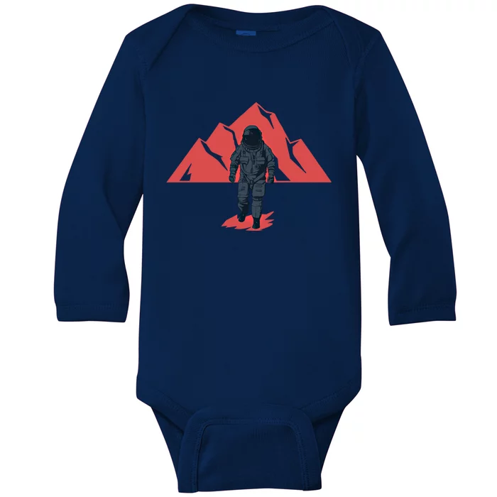 Vintage Astronaut Graphic Gift Mountains And Astronaut Design Gift Baby Long Sleeve Bodysuit