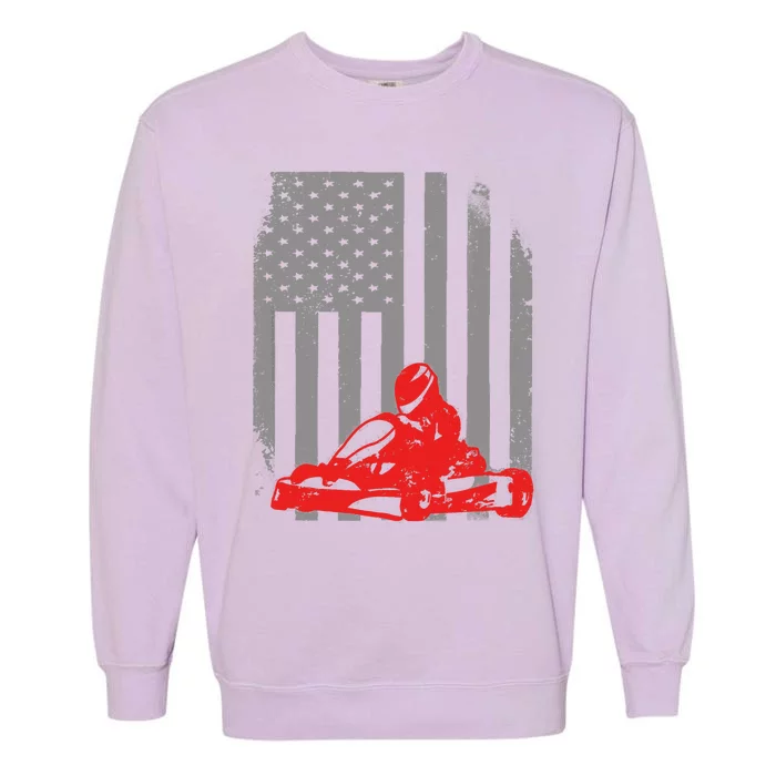 Vintage American Go Kart Racing With USA Flag Garment-Dyed Sweatshirt