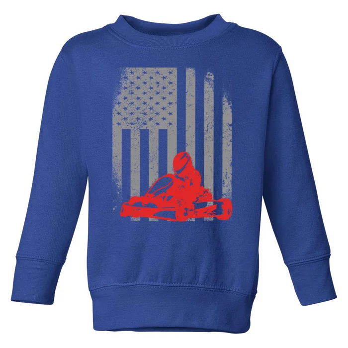 Vintage American Go Kart Racing Gift With Usa Flag Toddler Sweatshirt