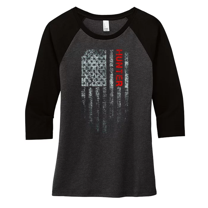 Vintage American Hunter Flag Women's Tri-Blend 3/4-Sleeve Raglan Shirt