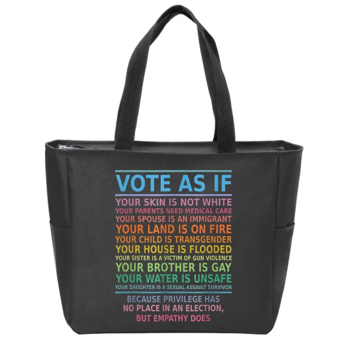 Vote As If Your Skin Is Not White Humans Rights Zip Tote Bag