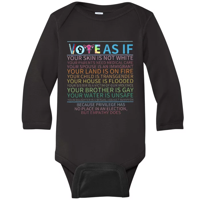 Vote As If Register P.R.O C.H.O.I.C.E Women Right Baby Long Sleeve Bodysuit