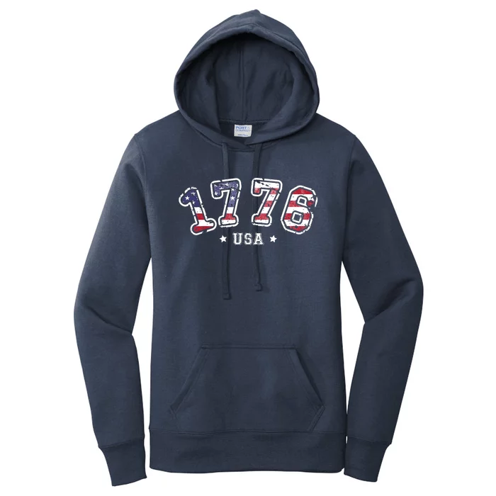 Vintage American Independence USA Flag 4th Of July 1776 Women's Pullover Hoodie