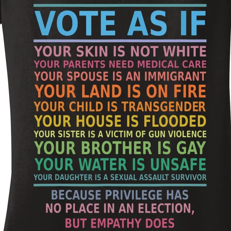 Vote As If Your Skin Is Not White Humans Rights Women's V-Neck T-Shirt