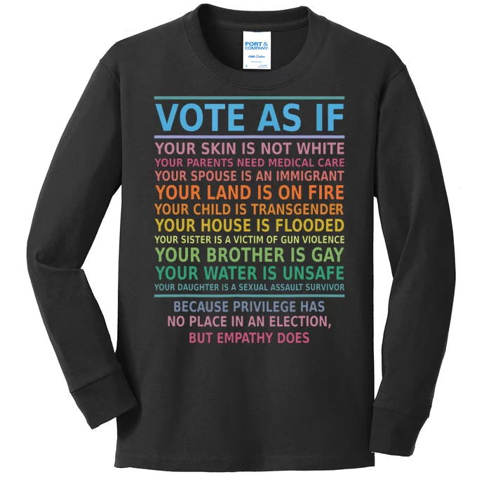 Vote As If Your Skin Is Not White Humans Rights Kids Long Sleeve Shirt