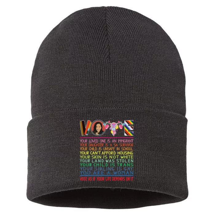 Vote As If Your Life Depends On It Kamala For The People Sustainable Knit Beanie