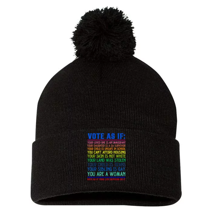 Vote As If Your Life Depends On It Human Rights Funny Pom Pom 12in Knit Beanie