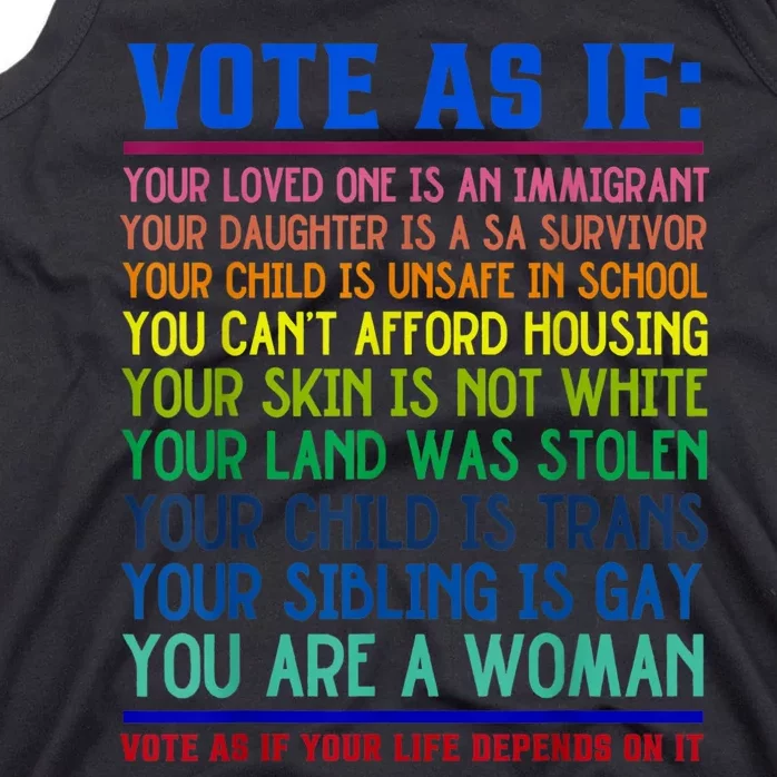 Vote As If Your Life Depends On It Human Rights Funny Tank Top