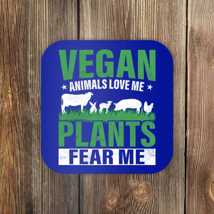 Vegan Animals Love Me Plants Fear Me Veggie Funny Veganism Cool Gift Coaster