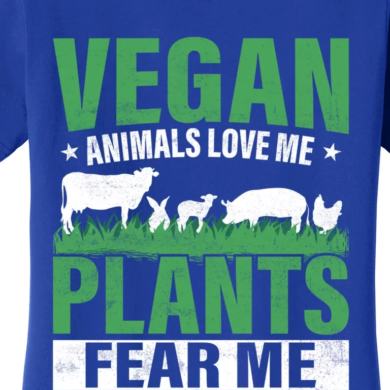 Vegan Animals Love Me Plants Fear Me Veggie Funny Veganism Cool Gift Women's T-Shirt