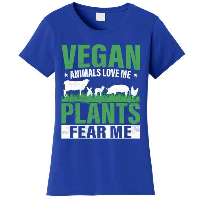 Vegan Animals Love Me Plants Fear Me Veggie Funny Veganism Cool Gift Women's T-Shirt