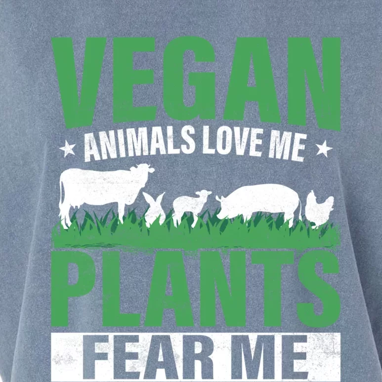 Vegan Animals Love Me Plants Fear Me Veggie Funny Veganism Cool Gift Garment-Dyed Women's Muscle Tee