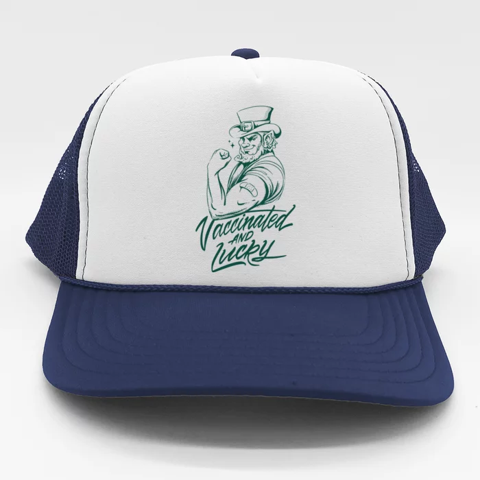 Vaccinated And Lucky St Patricks Day Trucker Hat