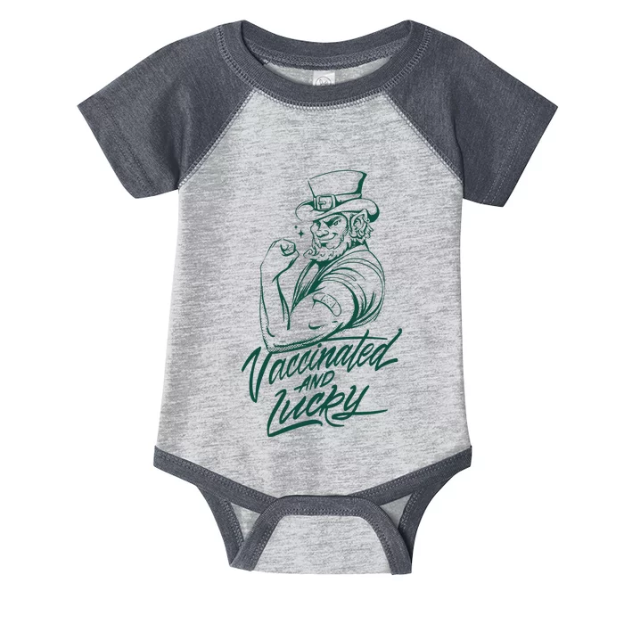 Vaccinated And Lucky St Patricks Day Infant Baby Jersey Bodysuit