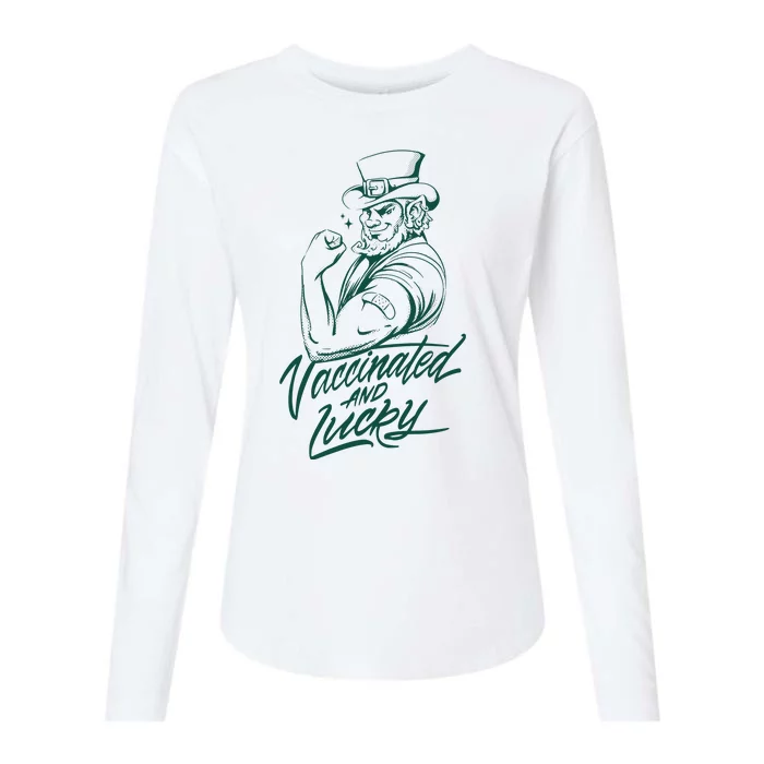 Vaccinated And Lucky St Patricks Day Womens Cotton Relaxed Long Sleeve T-Shirt