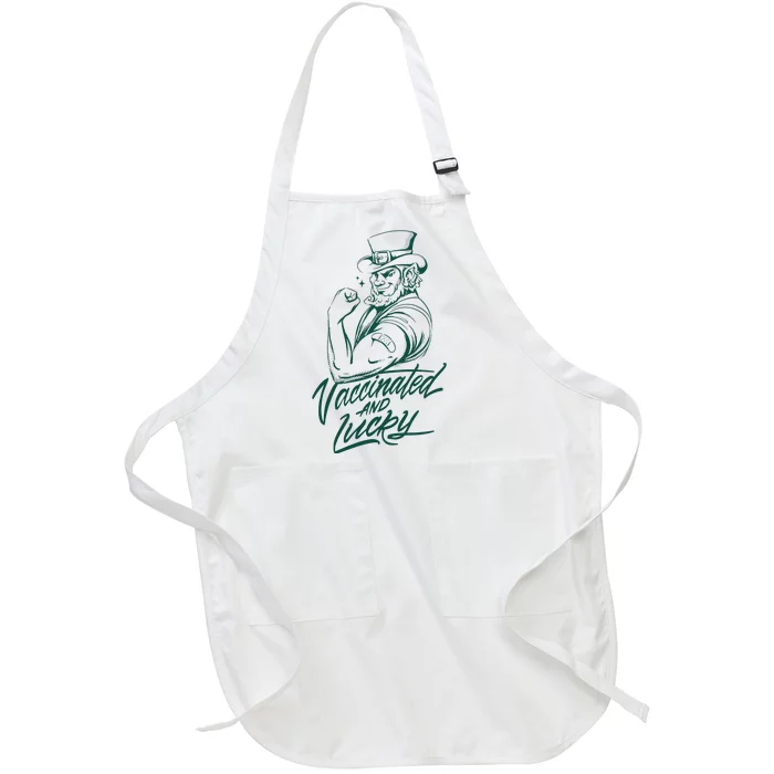 Vaccinated And Lucky St Patricks Day Full-Length Apron With Pocket