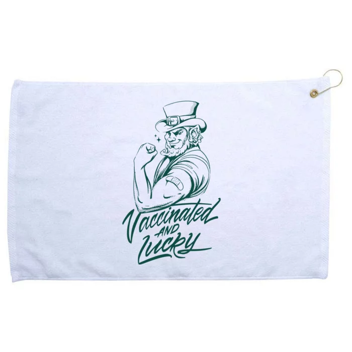 Vaccinated And Lucky St Patricks Day Grommeted Golf Towel