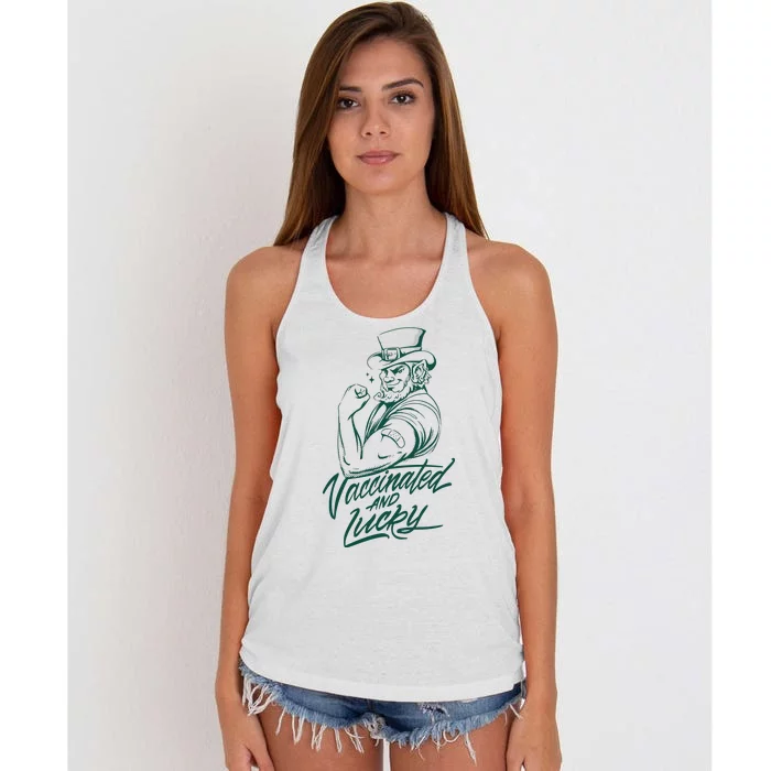 Vaccinated And Lucky St Patricks Day Women's Knotted Racerback Tank