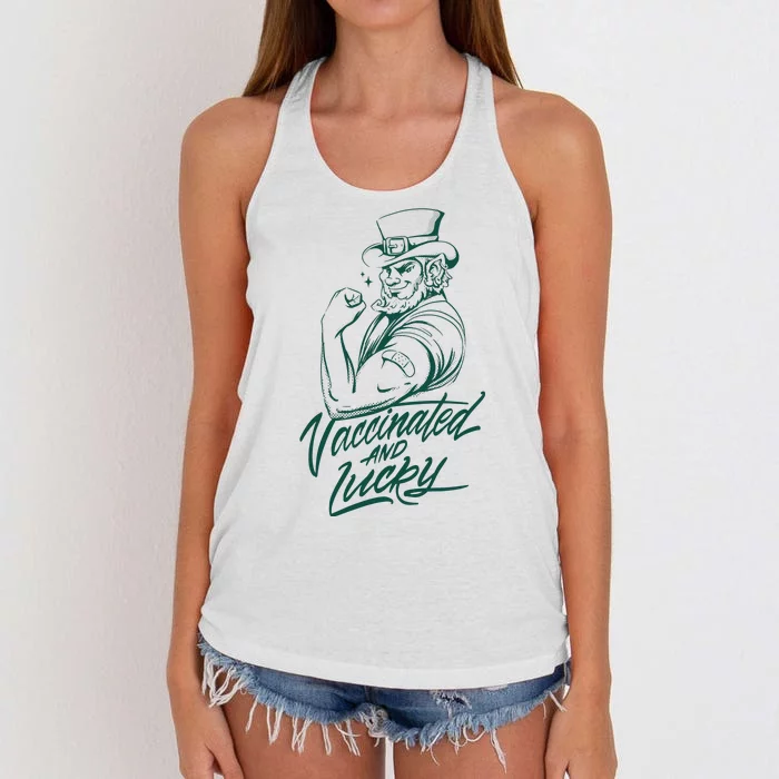 Vaccinated And Lucky St Patricks Day Women's Knotted Racerback Tank